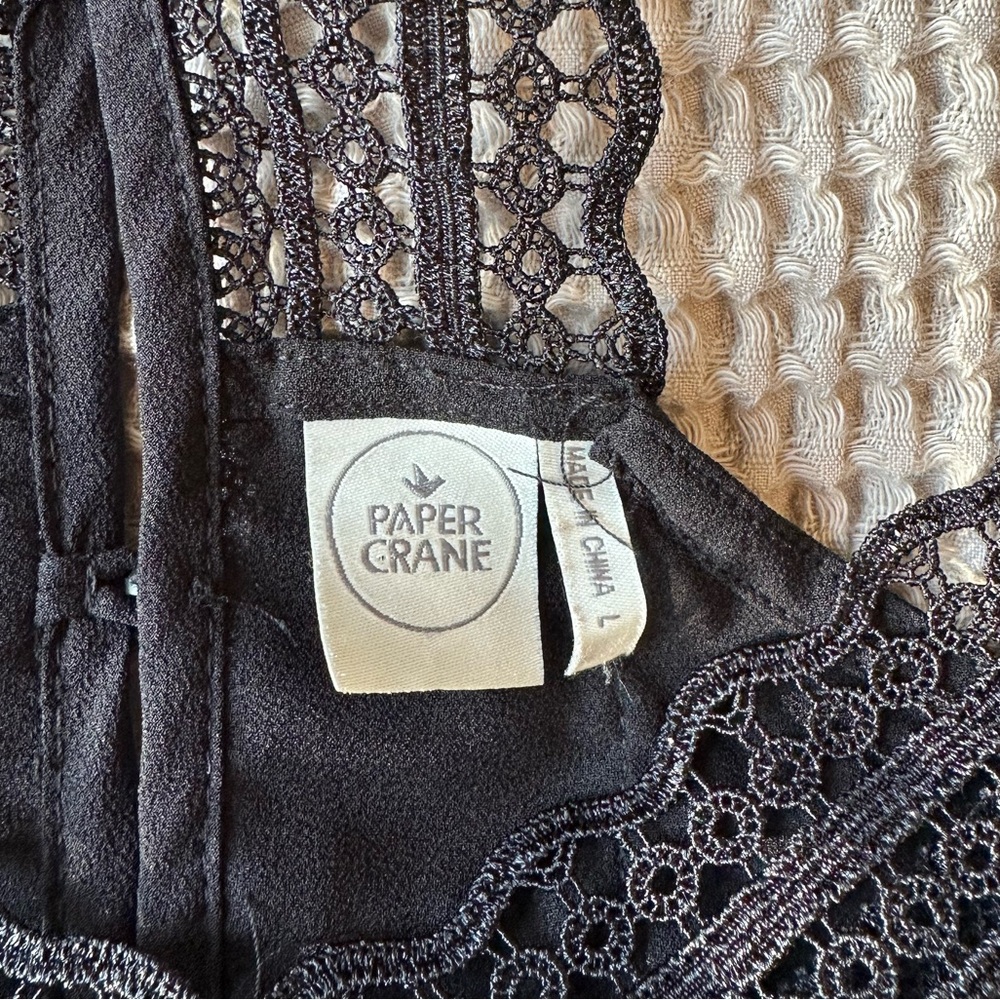 Paper Crane Black Lace Back Detail Womens Camisole L Y2K Whimsigoth Bikercore - Picture 3 of 7